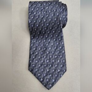 Roundtree & Yorke Men’s 100% Silk Tie Extra Long Gray Blue Geometric